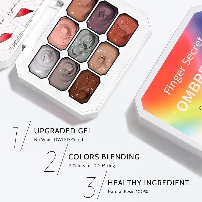 Karroy Christmas Gel Polish, 9 Colors Ombre Patting Gel Nail Polish Palette 100 Sponges 6 Brushes 1Grabber, Blending Color Gradient Painting Nails Art, No Wipe, UV/LED Cured (Set 07)