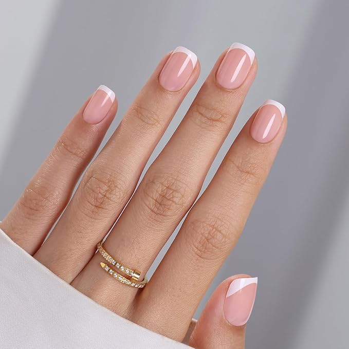 SHANGMENG White French Tip Press on Nails - Soft Gel Square Nails Short for Women Gift, Fit Perfectly & Natural Stick on Nails with Glue in 16 Sizes - 32 Reusable Fake Nails, White French