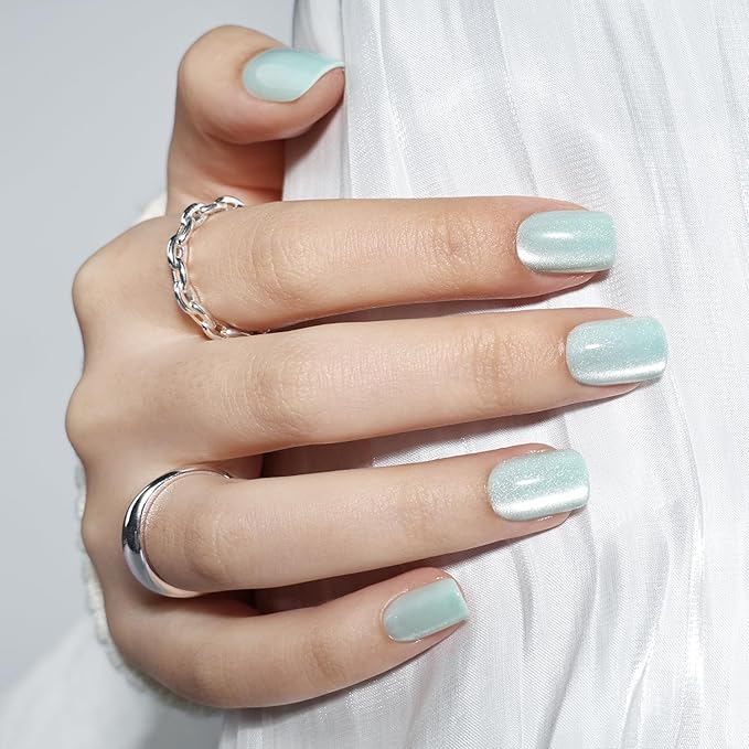 Leefrei Press On Nails, Short Square Green Glazed Press on Nails Frosted Mint Nails Press Ons for Women DIY Fake Nails Kit with Glue, Reusable Glue on Nails Short in 15 Sizes - 30pcs, Frosted Mint