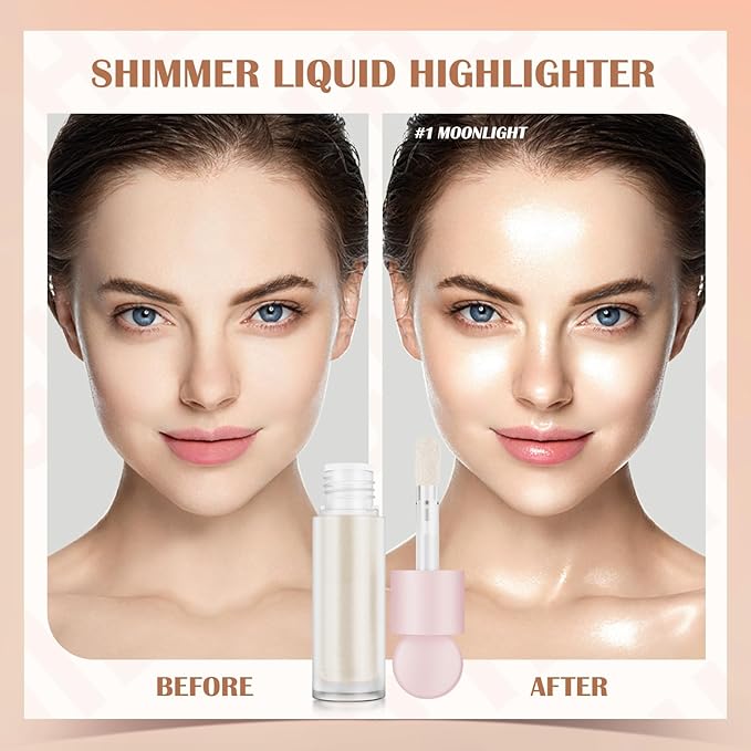 Liquid Highlighter Makeup Liquid Luminizer Glitter 3Pcs, Face Highlighters & Luminizers Body Highlighter for Long Lasting Shimmer, Highlighters Makeup Easy to Apply with Cushion Applicator