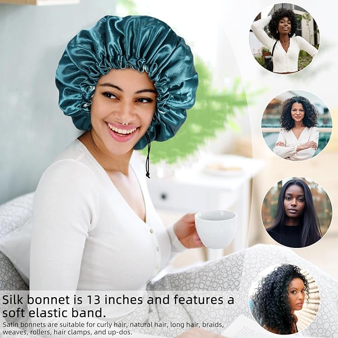 Satin Bonnet Silk Bonnet For Curly Hair Bonnets Braid Bonnet For Sleeping Bonnets For Women Large Double-layer Adjustable