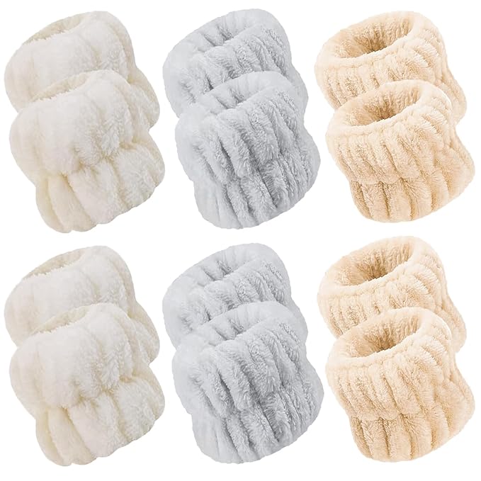 Amsomyin 12Pcs Microfiber Wrist Bands for Washing Face, Spa Face Wash Wristbands, Elastic and Highly Absorben, Not Easy to Get The Cuffs of Your Clothes Wet.