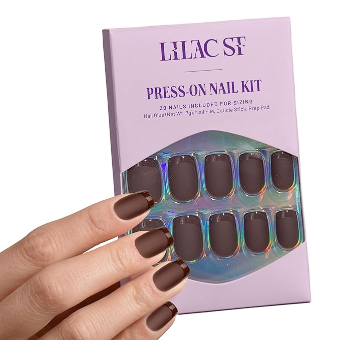 Lilac St - Press on Nails, Semi-Sweet (30 Nails, 15 Sizes) - Short, Square, Matte + Glossy, Opaque - Brush-On Nail Glue, Nail File, Cuticle Stick, Prep Pad - Cruelty Free, Vegan, Women Founded