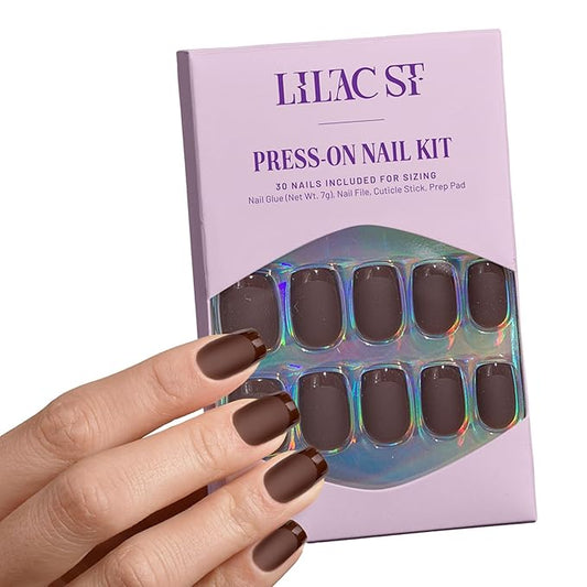 Lilac St - Press on Nails, Semi-Sweet (30 Nails, 15 Sizes) - Short, Square, Matte + Glossy, Opaque - Brush-On Nail Glue, Nail File, Cuticle Stick, Prep Pad - Cruelty Free, Vegan, Women Founded