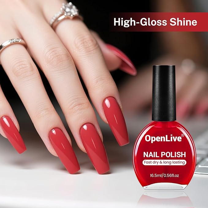 OpenLive 16.5ml Red Nail Polish Large Volume Quick Drying Nail Polish, Fast Drying and Long Lasting Color Nail Art DIY Home Manicure Gift for Women