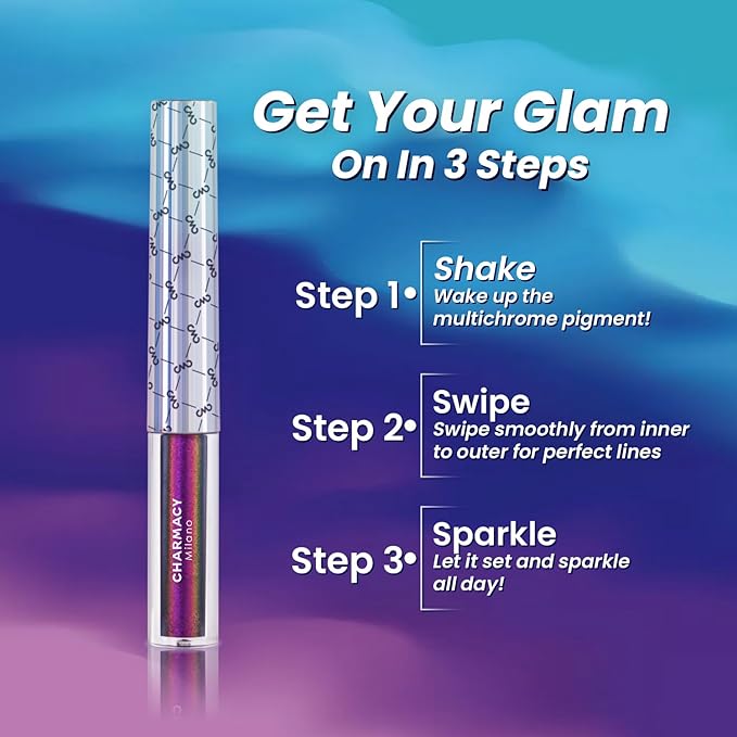 CHARMACY Multichrome Eyeliner Liquid Liner, Metallic Glitter Shimmer Eyeliner, Long Lasting High Pigmented with Waterproof & Smudge Proof Formula, Ultra-Fine Tip PURPLE GOLD GREEN 903