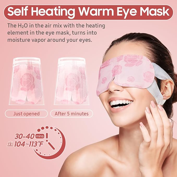 BeHoomi Steam Eye Mask, 10 Packs Heated Eye Mask, Self Heating Disposable SPA Warm Compress for Eyes Sleep Mask, Travel Essentials & Relaxation Gifts, Stocking Stuffers (Rose Scent)