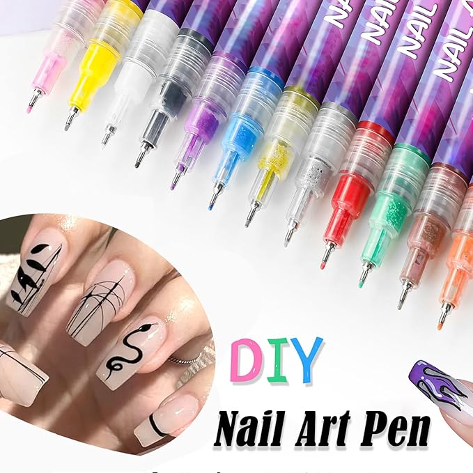 12 Colors Nail Art Pen Set,Nail Polish Pens Quick-Drying for Painting Nails,3D Acrylic Art Tools Dotting Liner Brush,Nails DIY Tools Beginners Christmas Gifts