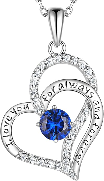 LynChoe Birthday Gifts Double Heart Birthstone Necklace for Women, S925 Sterling Silver Pendant Necklace Jewelry for Her Mother Mom Wife Girlfriend