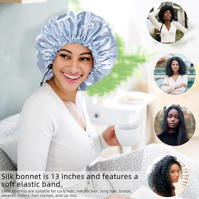 Satin Silk Bonnet For Curly Hair Bonnet Braid Bonnet For Sleeping Bonnets For Women Large Double-layer Adjustable