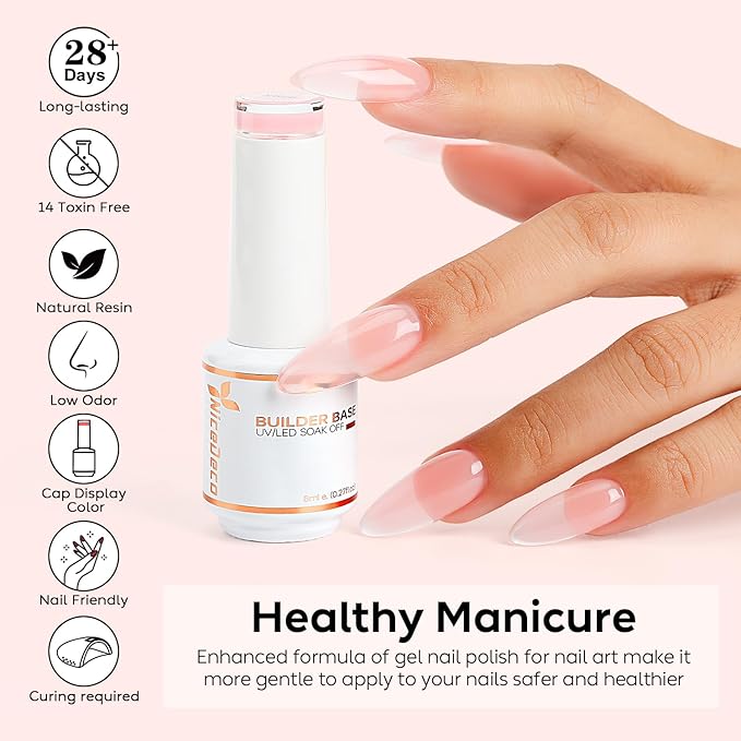 Nicedeco Hema Free Builder Nail Gel Polish 15ML - Cruelty Free Vegan 8 in 1 Builder Gel Strengthener Extension