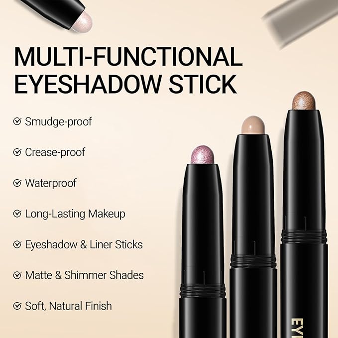 Erinde Waterproof Cream Eyeshadow Stick, Grey Mauve Taupe Matte Eye Shadow Sticks, Cream to Powder Eyeshadow Crayon, Buildable & Blendable Long-Lasting Eye Shadow Stick, Vegan & Cruelty-Free, 12