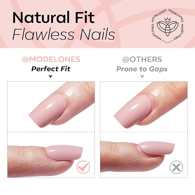 modelones Nude Pink Short Press on Nails, Semi-Transparent Oval Fake Nails Kit Press Ons with Nail Glue, Adhesive Tabs, Nail File, Prep Pad, Manicure Stick, 32Pcs 16 Sizes, Valentines