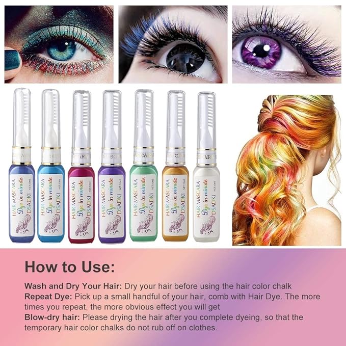 DSADKI Temporary Hair Color Mascara Washable Hair Dye Stick Non-toxic Instant Hair Chalk Dye for Girls Women (Pink)