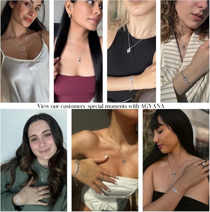 AGVANA Christmas Gifts 14K Solid White Gold Diamond Gemstone Pendant with Sterling Silver Chain 8mm Heart Birthstone Necklace Fine Jewelry Anniversary Birthday Gifts for Women Mom Wife