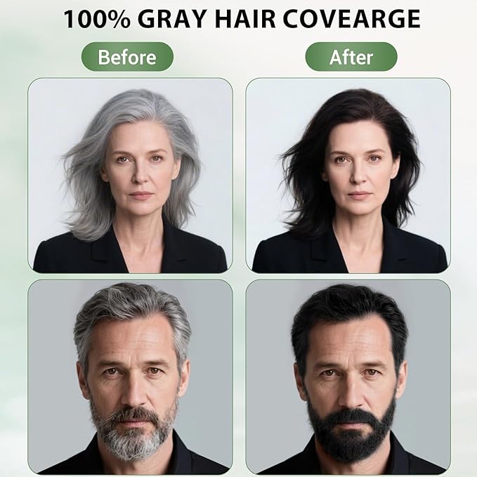 Farndu Black Hair Dye Shampoo for Women & Men, Gray Hair Coverage Herbal Natural 3 in 1 Hair Color Shampoo, Champu para canas