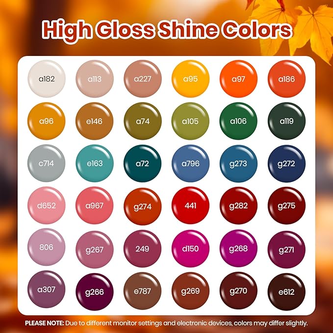 beetles Gel Polish Set - Waltz of Leaves Collection, 36 Trendy Colors Spring & Valentines Brown Orange Colors Gel Polish Set With Base and Glossy Matte Glitter Top Coat Soak Off UV Led Holiday Nails