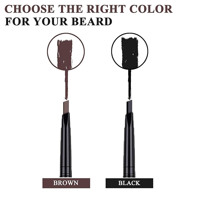 Beard Pencil Filler for Men - Water Resistant, Sweat Proof, Long Lasting & Natural Finish Barber Pencil, Mustache Repair Shape, Two Replacement Tips (Black)