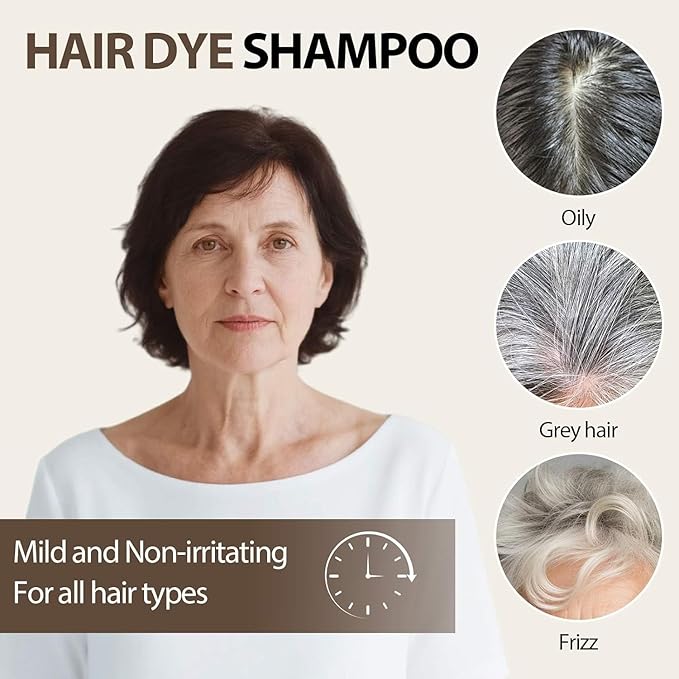 Farndu Dark Brown Hair Dye Shampoo, 3 in 1 Instant Hair Color with 15 Min Gray Coverage, Natural Semi-Permanent Herbal Shampoo for Men & Women