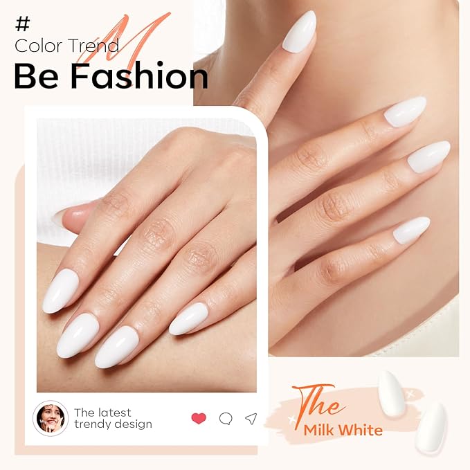 Modelones Milky White Press on Nails Almond, Valentine Short Fake Nails, Reusable Nail Kit with Nail Glue Adhesive Tabs Mini Nail File, Nails Press Ons 32Pcs 16 Sizes, Women Girl Gift