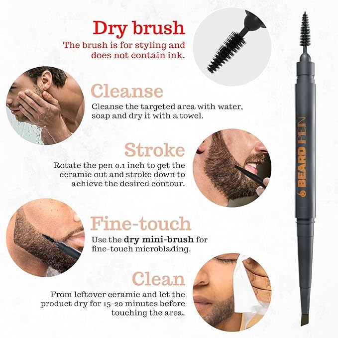 Beard Pen Filler for Men - Barber Styling Grooming Pencil - Waterproof, Sweat Proof, Long Lasting Solution with Natural Finish - Cover Beard and Scalp Patches in Seconds - Deep Dark Brown 2 Pack