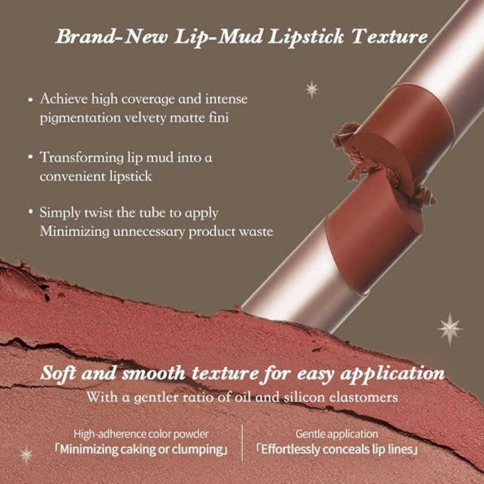 Flower Knows Little Angel Matte Lipstick,Super Soft & Ultra Silky Lip Stick,Long Lasting & Moisturizing Vegan Lip Mud for Girls&Women,Velvety Finish,3.5g,1Count(C08 Sand Tower)