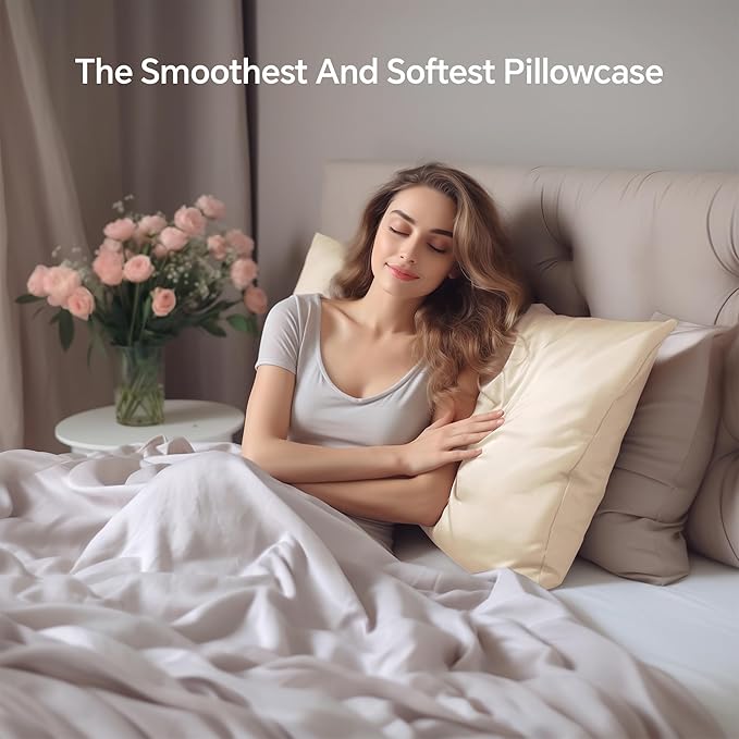 INFIIXSO Mulberry Silk Pillowcase for Hair and Skin, Silk Pillow Cases Standard Size with Hidden Zipper 20x26 Inches, Extraordinary Smooth and Soft Cooling Pillow Cases for Hot Sleepers(Ivory, 1 Pack)