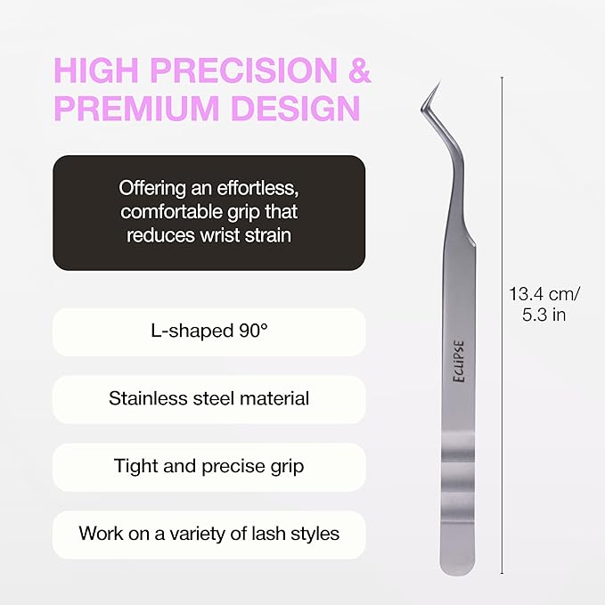 Curacoro Lash Tweezers for Eyelash Extensions - LashSmith 90° Tweezer for Easy Fan, Promade Fan & Multi-layered Lashes