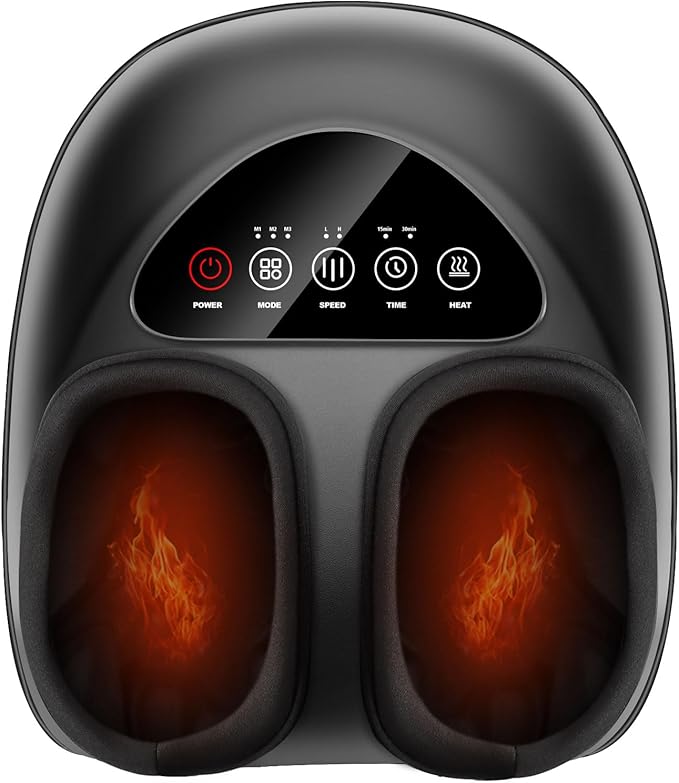 Emicool Shiatsu Foot Massager with Heat, Deep Kneading & Gentle Air Compression for Foot Wellness and Relaxation, Feet Massager, Electric Foot Massager Machine - Gifts for Women Men, Fits Size 13
