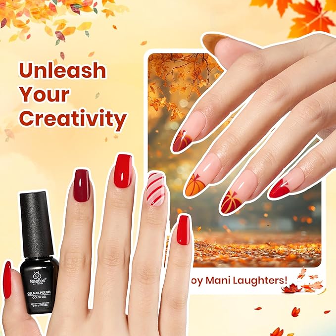 beetles Gel Polish Set - Waltz of Leaves Collection, 36 Trendy Colors Spring & Valentines Brown Orange Colors Gel Polish Set With Base and Glossy Matte Glitter Top Coat Soak Off UV Led Holiday Nails