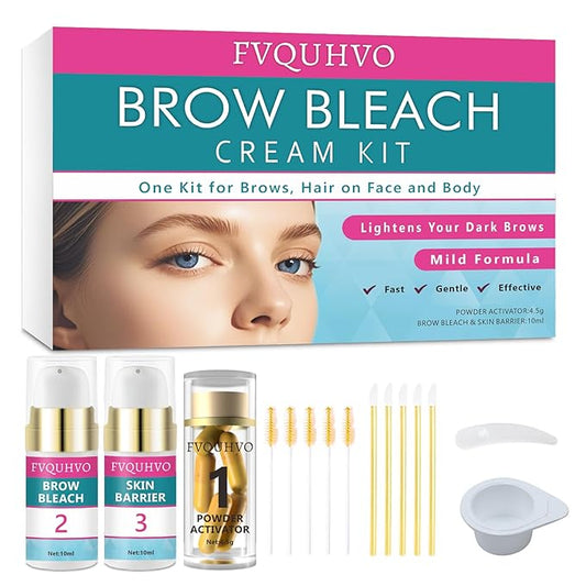 Eyebrow Bleach, Brow Bleach Kit, Eyebrow Color Lightening Cream for Women, Long Lasting Brow Bleaching Cream Kit for Lightening Dark Brow Colors, Quick & Easy Works for All Brow Types, 5 Applications