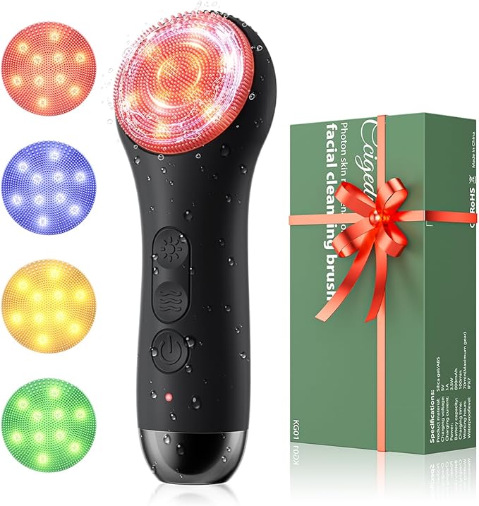 Face Scrubber Facial Cleansing Brush - Waterproof and Rechargeable Face Cleansing Brush with 4 LED Gentle Light, Cleansing, Exfoliating and Massaging, Electric Face Scrub Brush for Men & Women