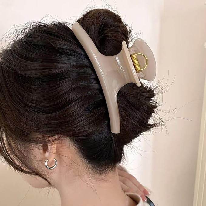 5.9 Inch Extra Large Hair Clips for Women, Glossy Big Butterfly Claw Clips for Thick Long Curly Wavy Hair, Non Slip & Strong Hold, Jumbo Lady Shower Claw Clip, Neutral Hair Claws(Beige) ﻿
