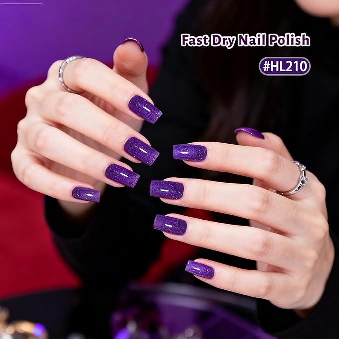 OpenLive Reflective Nail Polish 12 Colors With Base Coat and Top Coat Glitter Red Bule Purple Green Nail Polish Set Quick Dry Sparkle Winter Manicure Long Lasting for Holiday Gift Giving
