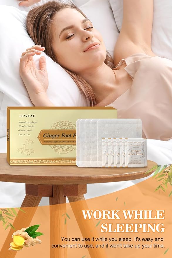 TEWEAE Foot Pads, Ginger FootPads, Natural Ginger Powder Bamboo Vinegar Foot Patches 20 Packs.