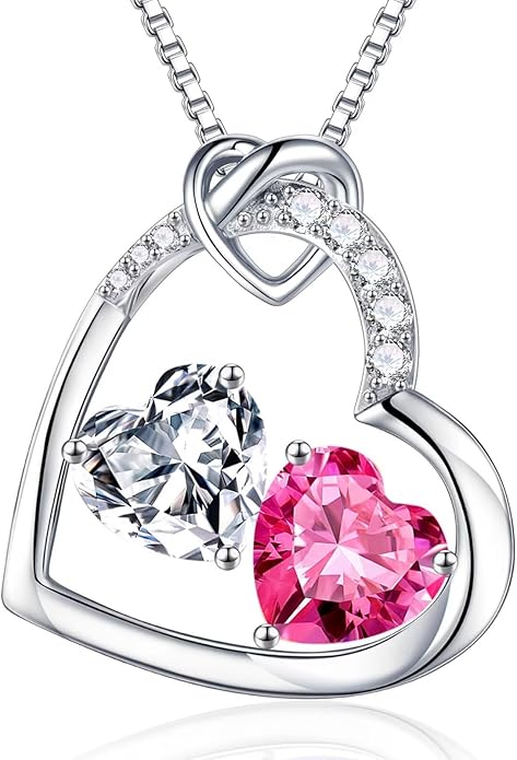 Iefil Valentines Day Gifts for Her - 925 Sterling Silver Heart Birthstone Necklace, Anniversary Birthday Gifts for Women Wife Girlfriend, Jewelry for Mom Daughter