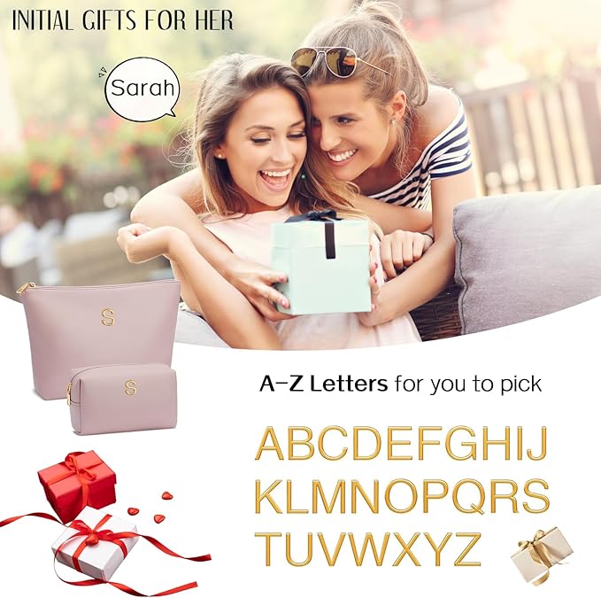 Valentine's Day Gifts for Women Girlfriend Initial Makeup Bag for Teen Girls Personalized Gifts for Friend Teacher Mom Wife Cosmetic Travel Toiletry Bag(Pink,K)
