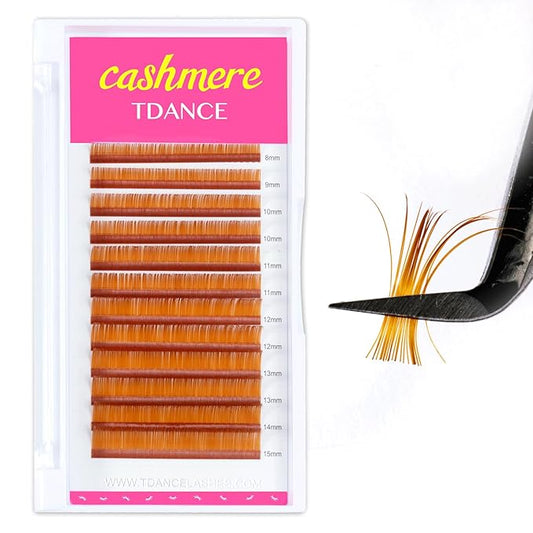 TDANCE Light Brown Lash Extensions Colored Lash Extension Classic Lash Extensions 0.07mm C/D Curl Premium Eyelash Extensions Salon Use (Light Brown,D-0.07,8-15mm)
