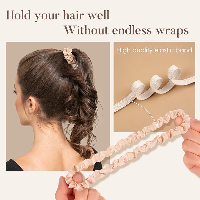 LULUSILK Small Silk Hair Ties No Damage, 100% Real Mulberry Silk, Skinny Scrunchies Ponytail Holders for Thin Fine Hair, Black Brown and Lotus Pink, Pack of 3