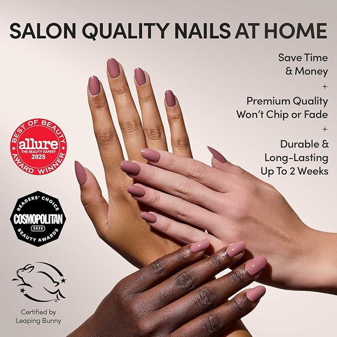 Glamnetic Press On Nails - Mauve Mood | Short Round Muted Purple Fake Nails, Salon Quality Nails | 12 Sizes - 30 Nail Kit with Glue