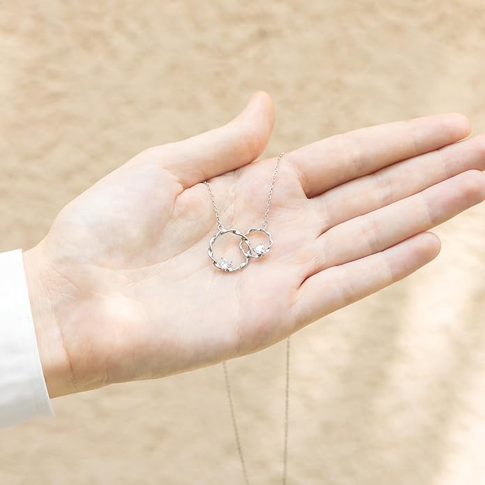 Suavell Sister Necklace - Sterling Silver Interlocking Double Circle Necklace - Birthday Gift for Sister - Maid of Honor Gift