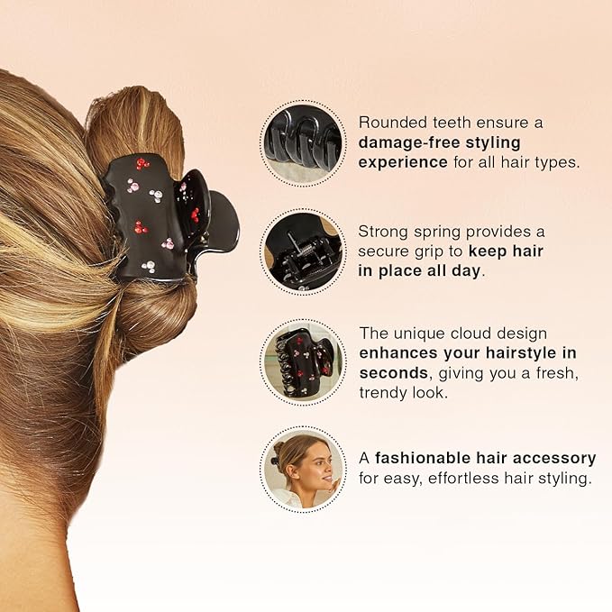 Kitsch & Mickey/Minnie Hair Claw with Rhinestones, Cute and Elegant Claw Clips for Girls, Great for All Hair Types, Recycled Plastic | Ideal Gifts for Women - 1pc (Black)