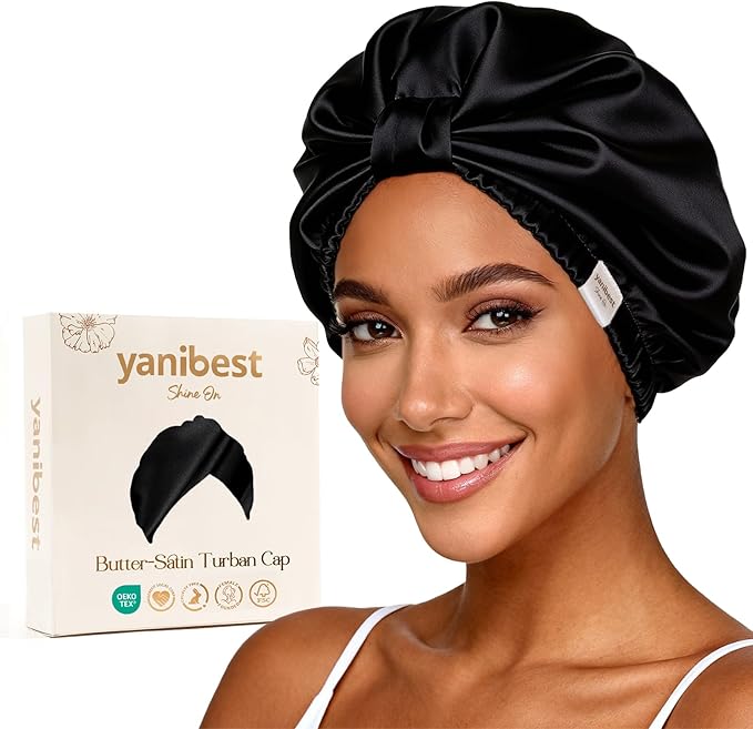 YANIBEST Adjustable Satin Bonnet for Sleeping with Elastic Band, Double Layer Hair Wrap for Natural Curly Hair, Reduce Frizz