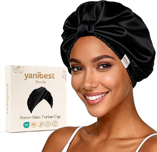 YANIBEST Adjustable Satin Bonnet for Sleeping with Elastic Band, Double Layer Hair Wrap for Natural Curly Hair, Reduce Frizz