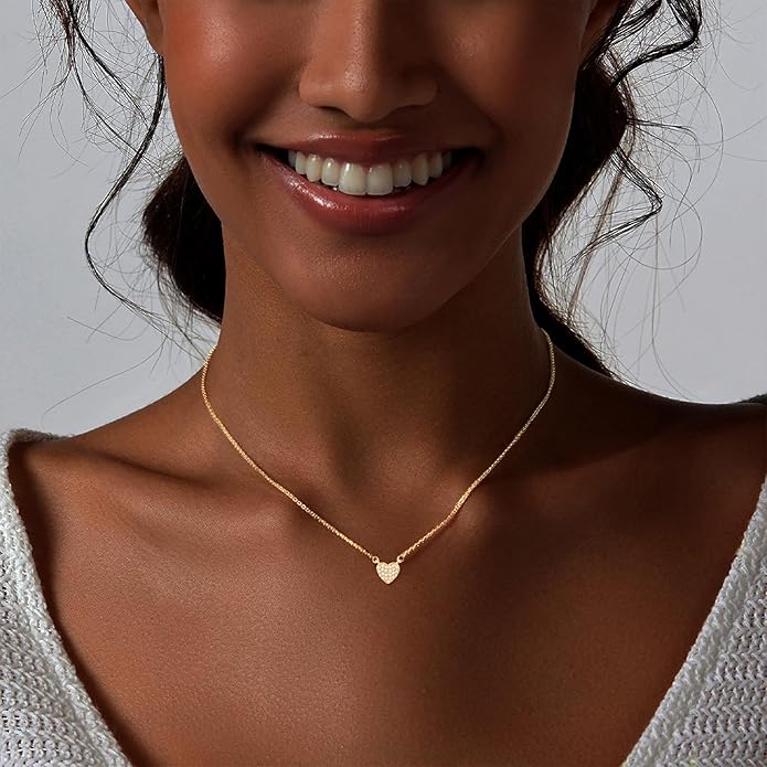 Luxval Diamond Pendant Gold Necklace for Women，Dainty 18k Gold Plated Choker Necklaces Simple Gold Jewelry Gifts for Women Girls
