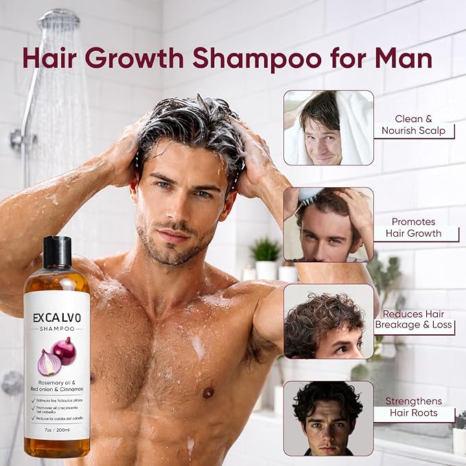 Lexenic Excalvo Shampoo - Excalvo Shampoo Para Hombre with Rosemary Oil & Red Onion & Cinnamon Extract, Menos Caída, Más Densidad, Raíces Más Fuertes, 7oz/200ml (2)