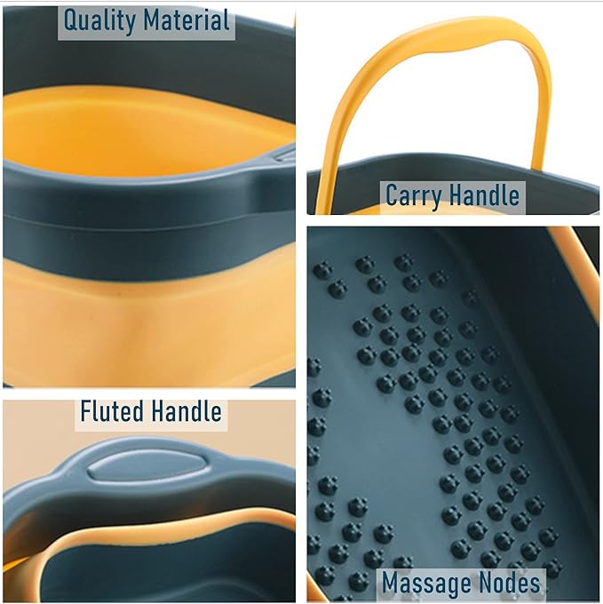 DoroSun Collapsible Foot Tub Feet Soaking Spa Bath with Massager Acupoints for Circulation, Plastic Inflatable Feet Soak Basin Foldable Foot Soaker Bucket Footbath Bowl Tools for Men Adults, Black