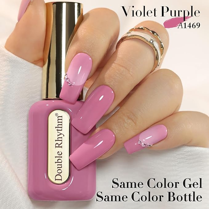 Double Rhythm 0.50 OZ Gel Polish Hema Free Same Color Same Bottle Golden Round Translucent Neutral Natural Milky 15 ML Jelly UV Polish Art DIY at Home (Milky Purple-C1469)