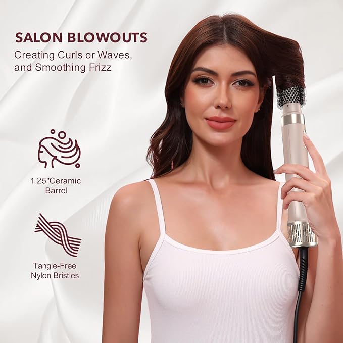 Mythsight StyleVibe 6-in-1 Air Styler, Hair Dryer & Blow Dryer Brush with Travel Case - Auto Wrap Curls (L/R), Fast Drying, Thermal Round Brush for Smooth Blowouts & Frizz-Free Volume, No Heat Damage