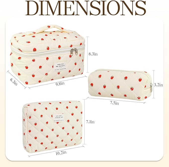 3Pcs Travel Makeup Bag, Travel Toiletry Bag for Women, Cosmetic Bags for Women Travel Set, Cute Makeup Bags, Quilted Cosmetic Bag, Women's Quilted Toiletry Bag Storage